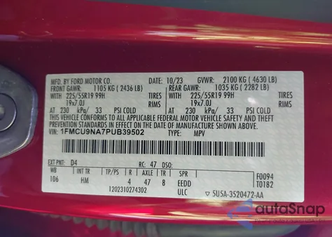 2023 Ford Escape St-Line Select from USA, damaged, VIN 1FMCU9NA7PUB39502